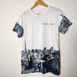 Fresh Laundry Mens Medium White Graphic Shirt Tokyo Japan City